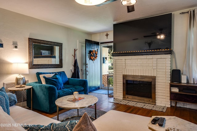 4818 Astral St, Jacksonville, FL 32205 - living area featuring wood finished floors and a brick fireplace