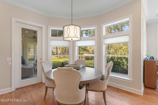 1614 Sheffield Park Ct, Jacksonville, FL 32225 - dining room featuring crown molding, healthy amount of natural light, light wood-type flooring, and ceiling fan