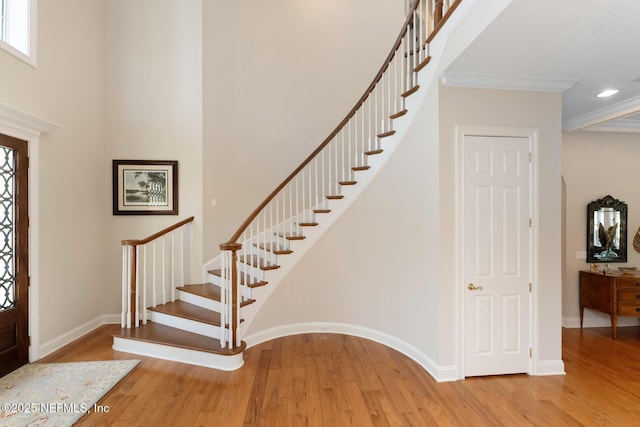 1614 Sheffield Park Ct, Jacksonville, FL 32225 - entryway with wood finished floors, stairs, ornamental molding, and recessed lighting