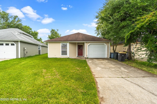 6719 Newgate Cir E, Jacksonville, FL 32244 - ranch-style house featuring driveway, a front lawn, and a garage