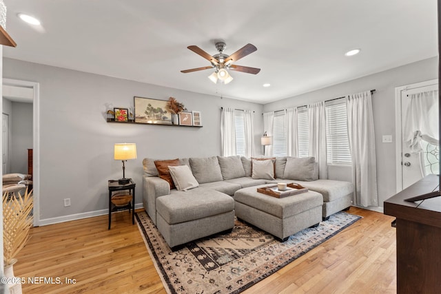 4737 College St, Jacksonville, FL 32205 - living area with a ceiling fan, light wood-style flooring, and recessed lighting