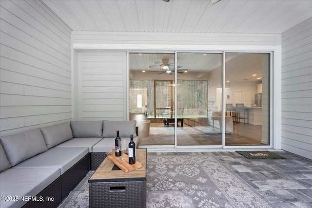 227 Wind Chime Ln, Saint Augustine, FL 32095 - sunroom / solarium featuring a ceiling fan and an outdoor hangout area