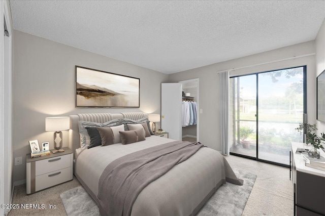10200 Belle Rive Blvd Unit 79, Jacksonville, FL 32256 - bedroom featuring light colored carpet, access to exterior, a textured ceiling, and a spacious closet