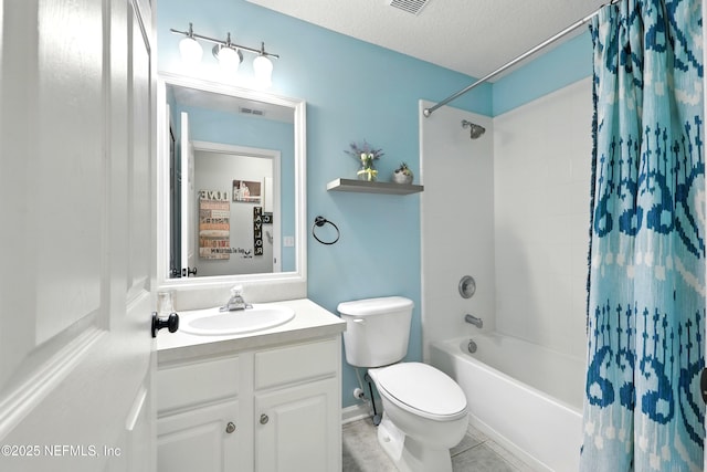 145 E Blackjack Branch Way, Saint Johns, FL 32259 - bathroom featuring vanity, shower / tub combo, tile patterned flooring, and a textured ceiling