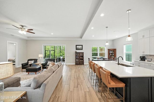 214 Gap Creek Dr, Saint Johns, FL 32259 - living room with recessed lighting, light wood-style floors, and ceiling fan