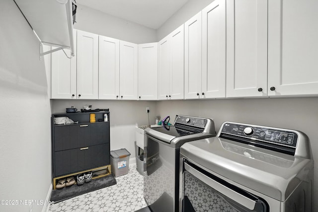 214 Gap Creek Dr, Saint Johns, FL 32259 - washroom with washing machine and dryer, cabinet space, and tile patterned floors