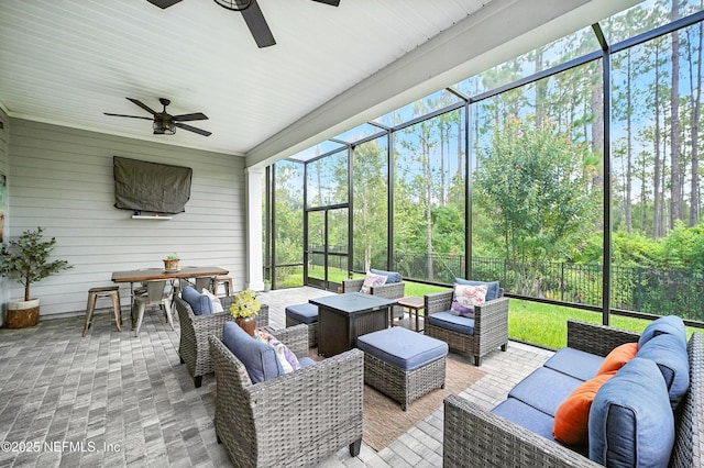 214 Gap Creek Dr, Saint Johns, FL 32259 - sunroom / solarium featuring ceiling fan, outdoor lounge area, and outdoor dining space