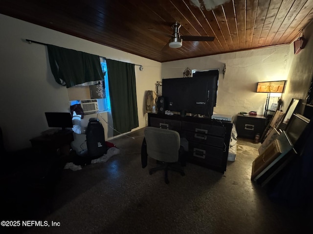 511 Clearview Dr, Cocoa, FL 32927 - office area with wood ceiling, a ceiling fan, and cooling unit
