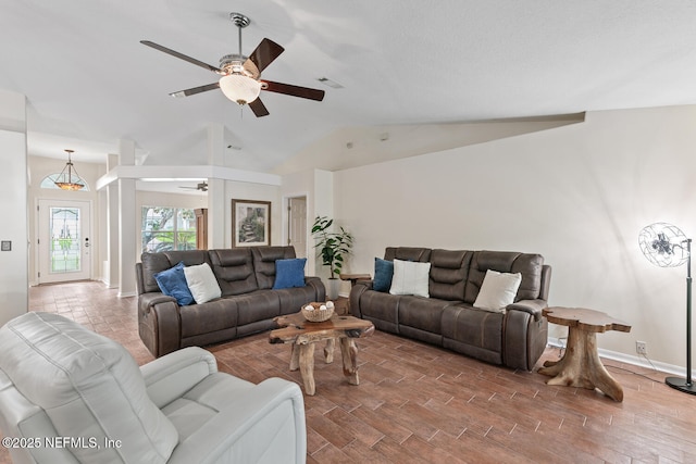 213 Seamist Ct, Ponte Vedra Beach, FL 32082 - living area with ceiling fan, vaulted ceiling, and wood finished floors