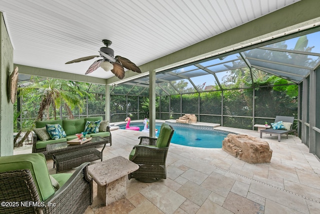 213 Seamist Ct, Ponte Vedra Beach, FL 32082 - view of swimming pool with an outdoor hangout area, a patio area, and a ceiling fan