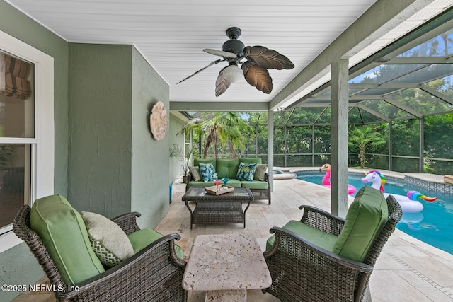 213 Seamist Ct, Ponte Vedra Beach, FL 32082 - view of patio / terrace featuring an outdoor living space, a ceiling fan, and an outdoor pool