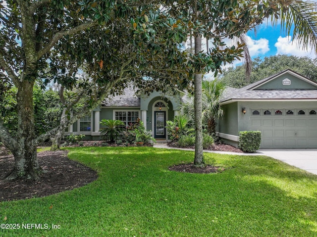 213 Seamist Ct, Ponte Vedra Beach, FL 32082 - view of front of home with concrete driveway, stucco siding, a front yard, and a garage