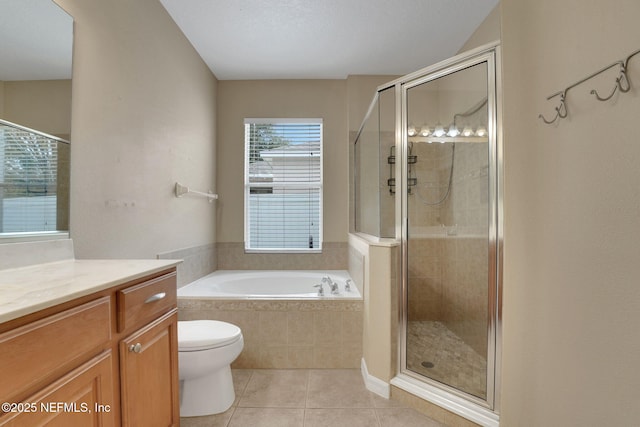 25122 Chipshot Ct, Sorrento, FL 32776 - full bath featuring tile patterned floors, vanity, a garden tub, and a shower stall