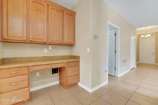 25122 Chipshot Ct, Sorrento, FL 32776 - unfurnished office with built in study area, light tile patterned floors, and a chandelier