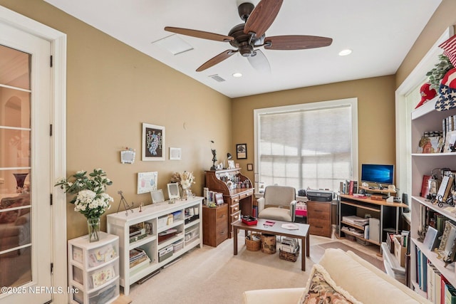 2645 Oakgrove Ave, Saint Augustine, FL 32092 - home office featuring ceiling fan, carpet flooring, and recessed lighting