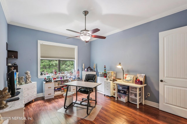 2645 Oakgrove Ave, Saint Augustine, FL 32092 - office featuring ceiling fan, crown molding, and wood finished floors
