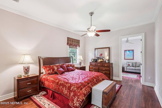2645 Oakgrove Ave, Saint Augustine, FL 32092 - bedroom with dark wood-style floors, crown molding, and ceiling fan