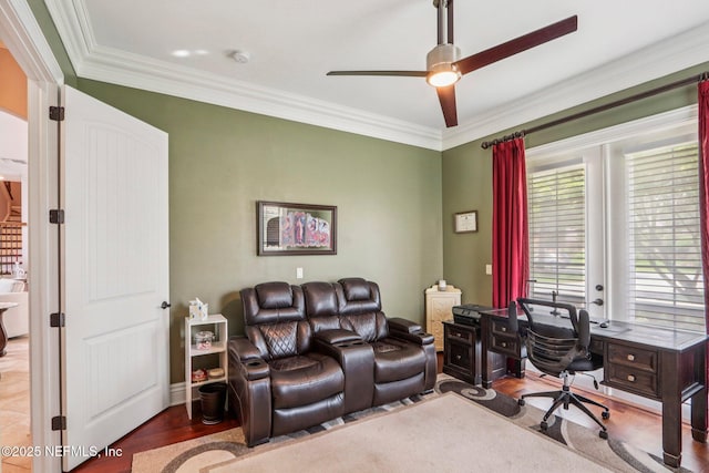 2645 Oakgrove Ave, Saint Augustine, FL 32092 - office space featuring ceiling fan, wood finished floors, and ornamental molding
