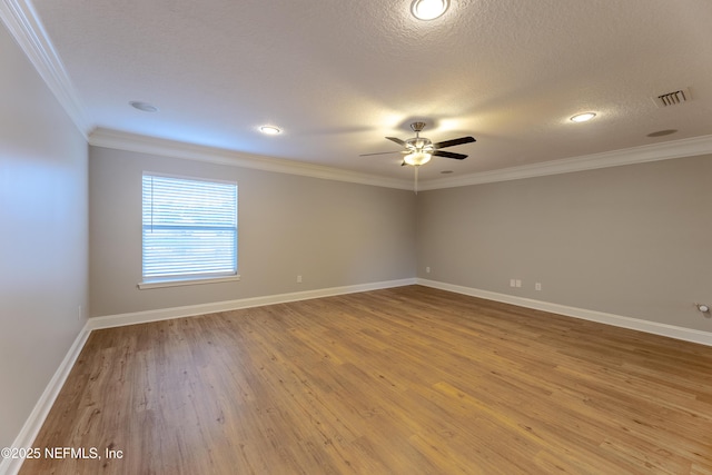 1300 Coopers Hawk Way, Middleburg, FL 32068 - empty room featuring ceiling fan, light wood-style flooring, crown molding, a textured ceiling, and recessed lighting