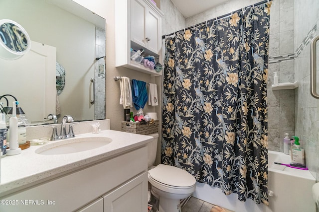 22 Sandstone Dr, Saint Augustine, FL 32086 - full bathroom featuring vanity, shower / bath combination with curtain, and tile patterned floors