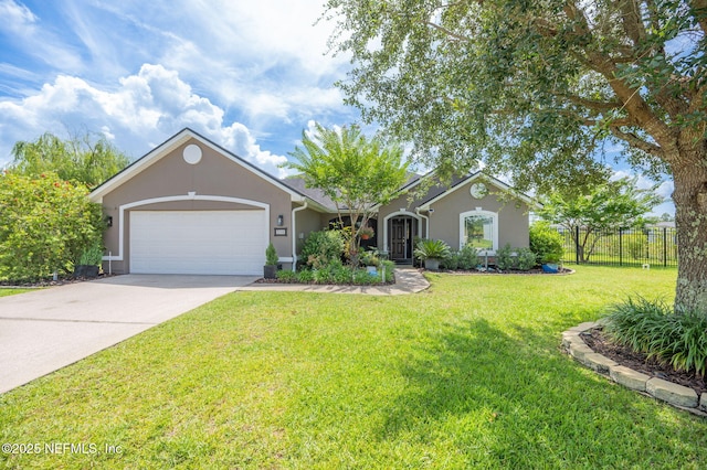 338 Deerfield Glen Dr, Saint Augustine, FL 32086 - ranch-style house featuring stucco siding, a garage, and concrete driveway