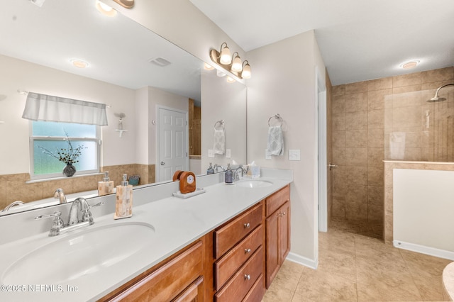 338 Deerfield Glen Dr, Saint Augustine, FL 32086 - bathroom with walk in shower, double vanity, and tile patterned flooring