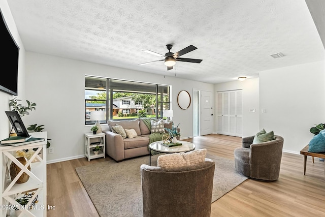 1900 Dalamon St, Jacksonville, FL 32211 - living room featuring ceiling fan, light wood-type flooring, and a textured ceiling