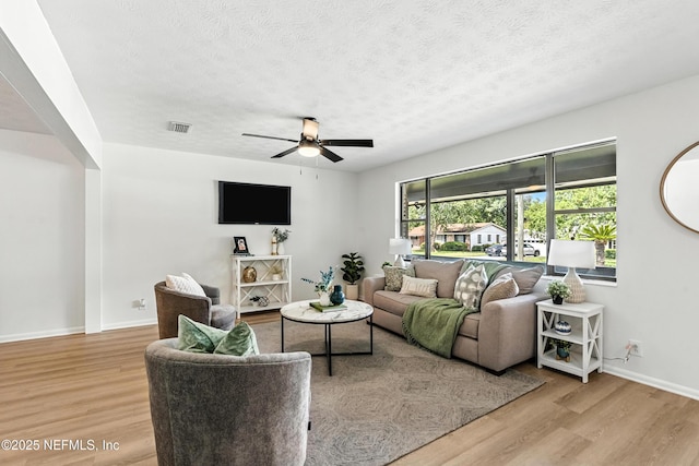 1900 Dalamon St, Jacksonville, FL 32211 - living room with light wood-style floors, a ceiling fan, and a textured ceiling