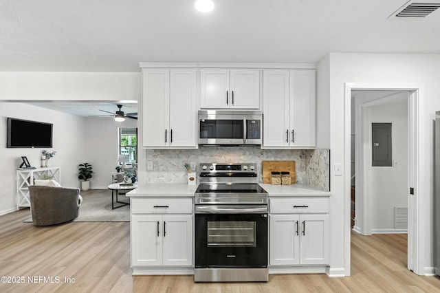 1900 Dalamon St, Jacksonville, FL 32211 - kitchen featuring stainless steel appliances, electric panel, light countertops, and light wood-type flooring