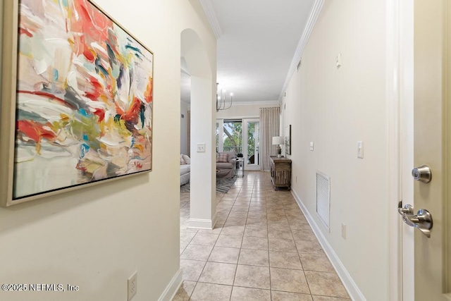 4300 S Beach Pkwy Unit 3206, Jacksonville Beach, FL 32250 - hall with crown molding and light tile patterned flooring