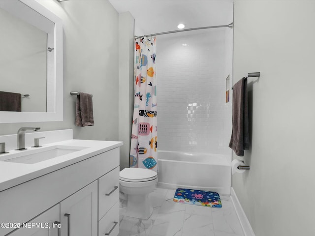 32 Awlleaf Ct, Saint Augustine, FL 32095 - bathroom featuring vanity, shower / bath combo, marble look tiles, and recessed lighting