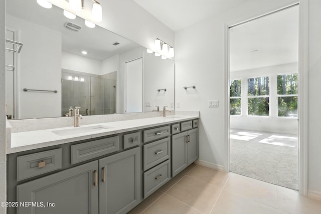 81 Glenhurst Ave, Ponte Vedra, FL 32081 - bathroom with double vanity, a stall shower, and tile patterned flooring