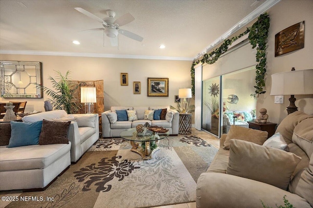 11725 Surfbird Cir Unit 4C, Jacksonville, FL 32256 - living area with ceiling fan, crown molding, and recessed lighting