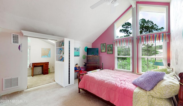 3793 Forest Dr, Middleburg, FL 32068 - carpeted bedroom featuring vaulted ceiling and a ceiling fan