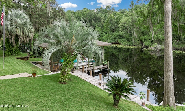 3793 Forest Dr, Middleburg, FL 32068 - dock featuring a lawn, a water view, and boat lift