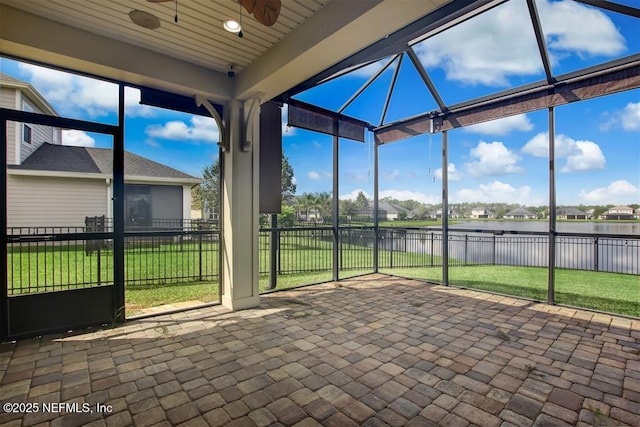 85212 Champlain Dr, Fernandina Beach, FL 32034 - unfurnished sunroom with a water view and a ceiling fan