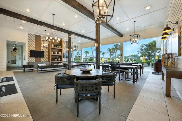 24 Tradesman Ln, Saint Johns, FL 32259 - dining space featuring a chandelier, light tile patterned floors, beamed ceiling, and recessed lighting