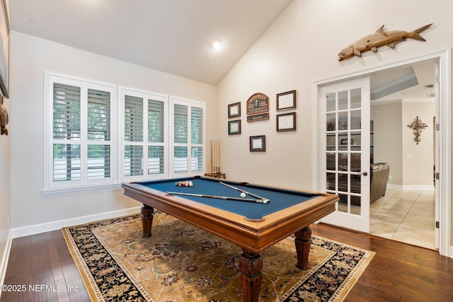 2025 Castle Point Ct, Fleming Island, FL 32003 - recreation room featuring pool table, hardwood / wood-style flooring, and high vaulted ceiling
