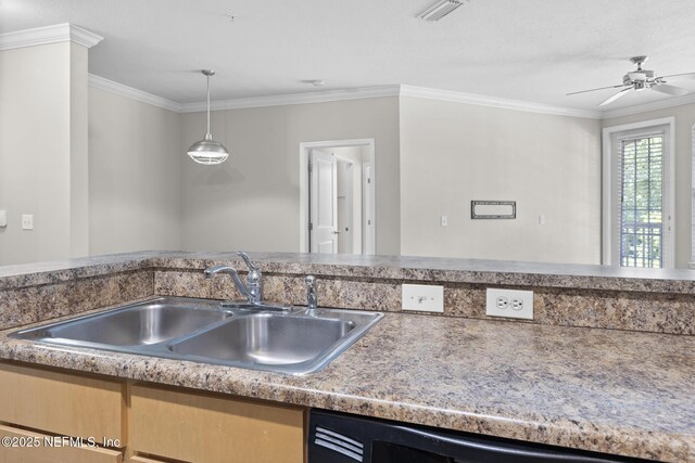 12700 Bartram Park Blvd Unit 1923, Jacksonville, FL 32258 - kitchen featuring dishwasher, ornamental molding, ceiling fan, pendant lighting, and light countertops