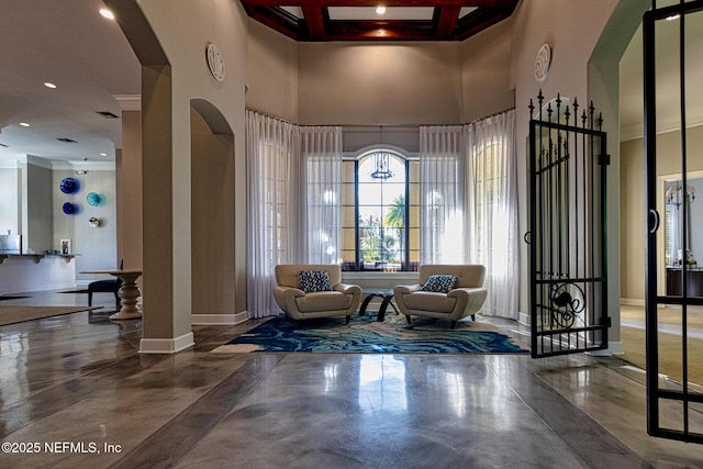 12700 Bartram Park Blvd Unit 1923, Jacksonville, FL 32258 - lobby featuring a high ceiling, coffered ceiling, beamed ceiling, and recessed lighting