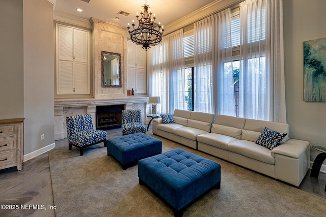 12700 Bartram Park Blvd Unit 1923, Jacksonville, FL 32258 - living room featuring a chandelier, crown molding, and a high end fireplace