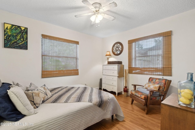 3207 Plum St, Jacksonville, FL 32205 - bedroom with wood finished floors, a textured ceiling, multiple windows, and a ceiling fan