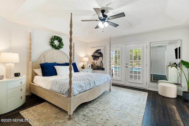 44677 Green Meadows Ln, Callahan, FL 32011 - bedroom featuring access to outside, dark wood finished floors, french doors, and ceiling fan