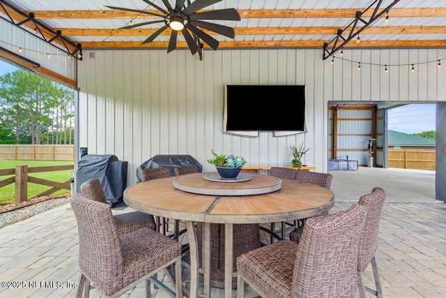44677 Green Meadows Ln, Callahan, FL 32011 - view of patio / terrace featuring outdoor dining area, ceiling fan, and area for grilling