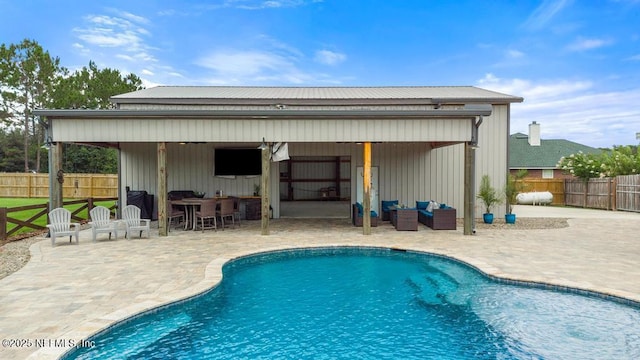 44677 Green Meadows Ln, Callahan, FL 32011 - view of pool with outdoor lounge area, a patio, and a fenced backyard