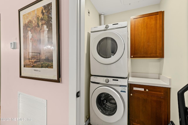 945 Registry Blvd Unit 312, Saint Augustine, FL 32092 - laundry room with cabinet space and stacked washing machine and dryer