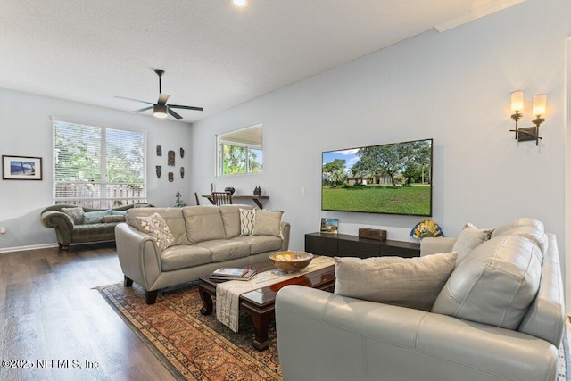 508 Lighthouse Ct, Neptune Beach, FL 32266 - living room featuring a ceiling fan, wood finished floors, and plenty of natural light