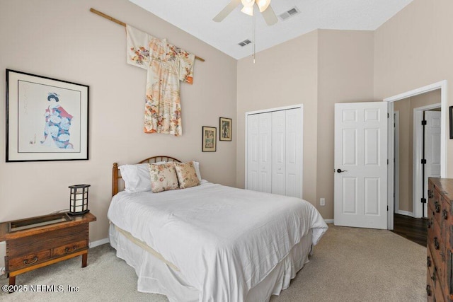 508 Lighthouse Ct, Neptune Beach, FL 32266 - bedroom with carpet floors, a closet, and ceiling fan