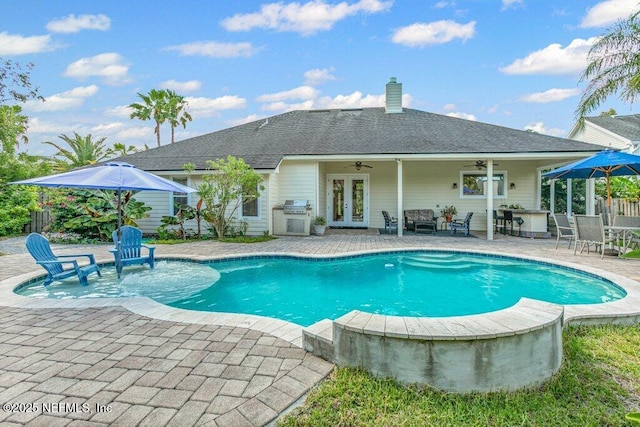 508 Lighthouse Ct, Neptune Beach, FL 32266 - view of pool with french doors, ceiling fan, a patio area, and grilling area