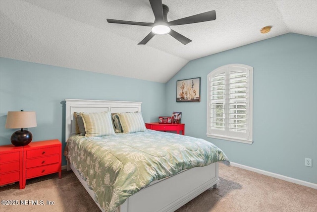 2484 Royal Pointe Dr, Green Cove Springs, FL 32043 - bedroom with vaulted ceiling, a textured ceiling, carpet floors, and a ceiling fan